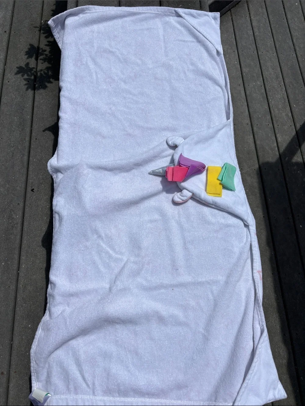 Kids White & Pink Star Hooded Bath Towel with Sparkle Unicorn, Shower, 4’ x 2’